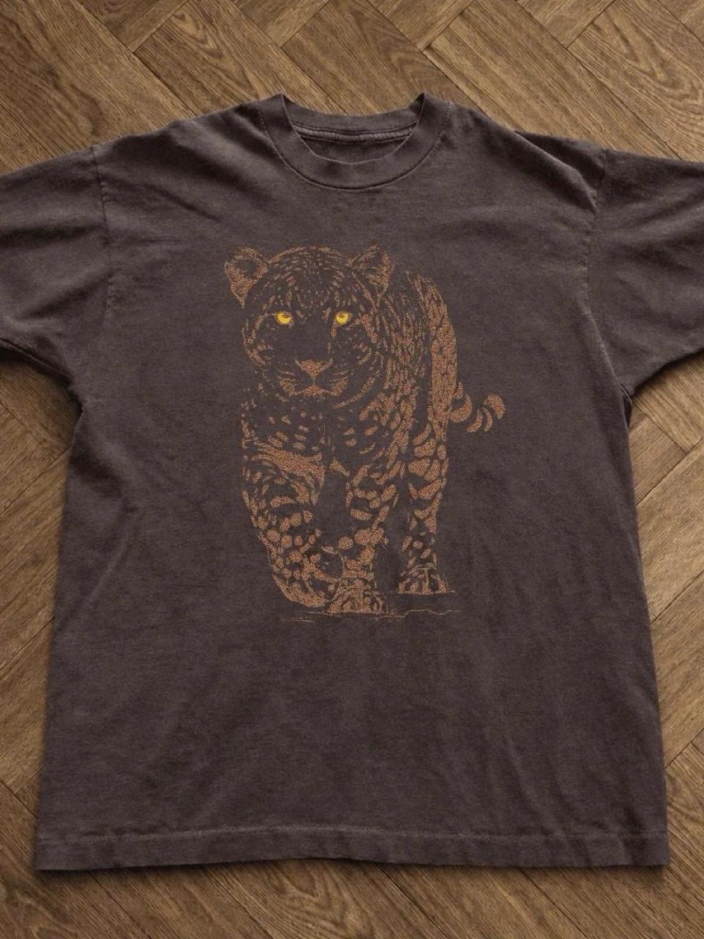 Gildan Brown Graphic Panther Tee with Yellow Eye Detail